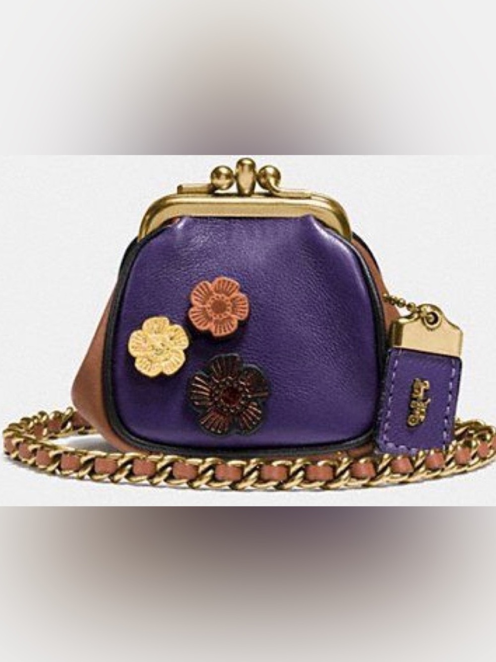 COACH Limited Edition premium collection Mini Tea Rose Appliqué Kisslock Pouch